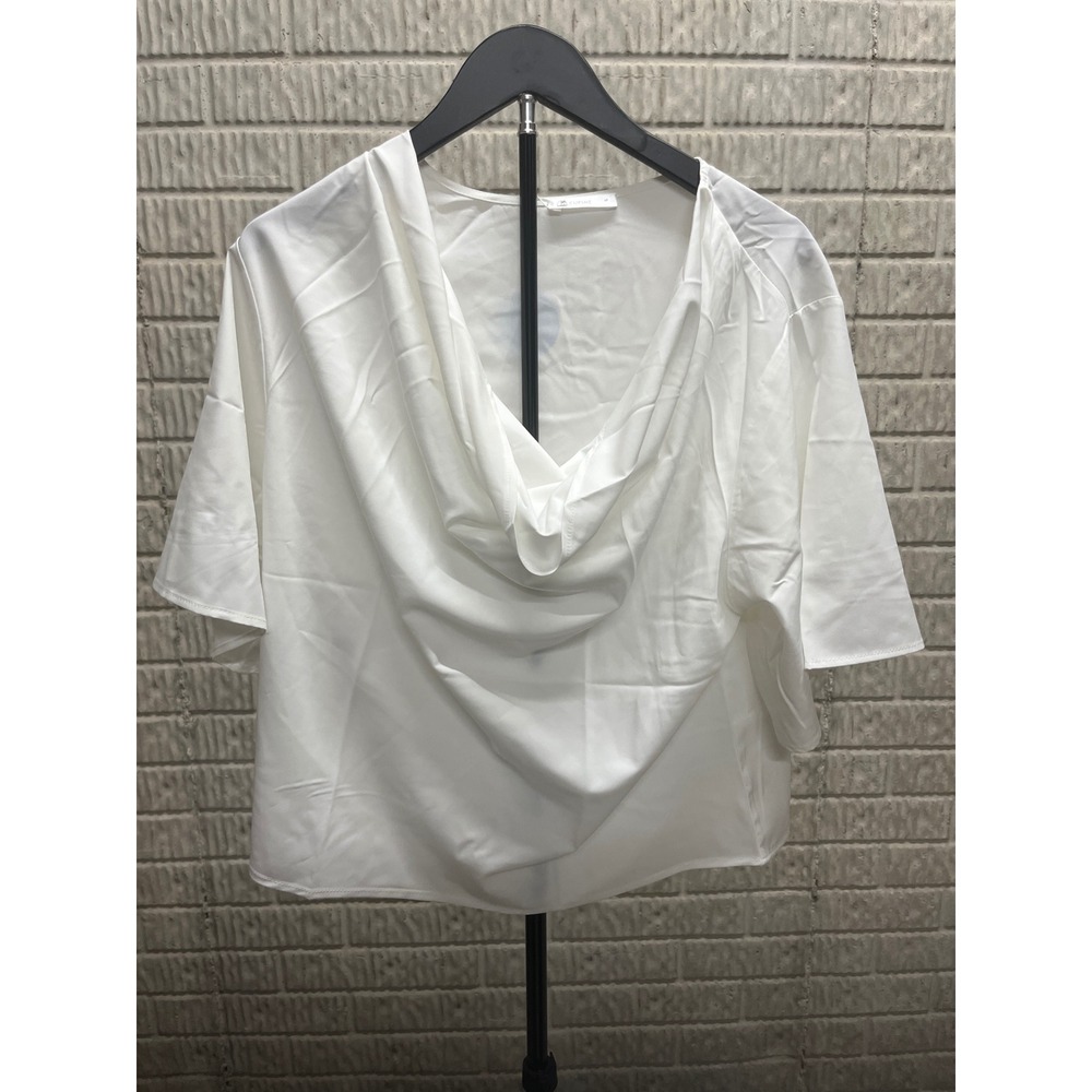 Cupshe Womens White Cowl Neck Short Sleeve Blouse Top Small NWT